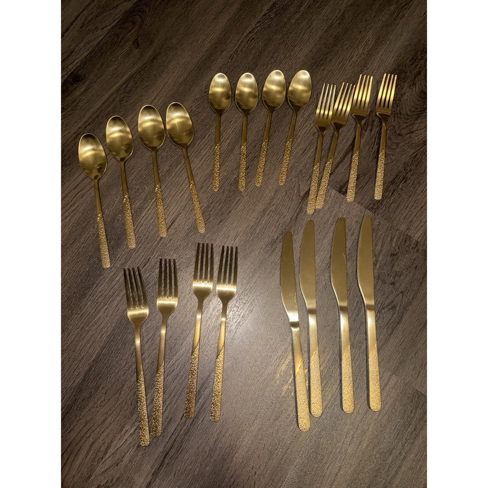 ORNATIVE Gold Stainless Steel Flatware Set 20 Piece Service for 4 NWOB
